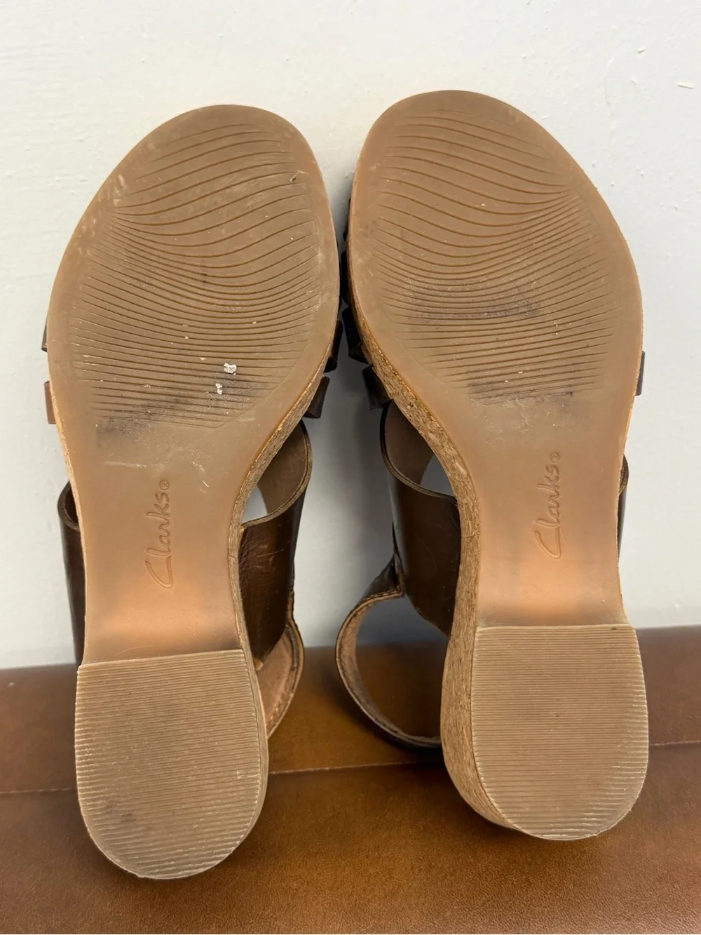 Clarks Brown Leather Slingback Wedge Sandals